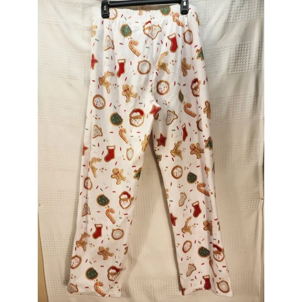 Cuddl Duds Pajama Set Mens Size Med Gingerbread Man Fleece White - Picture 5 of 11